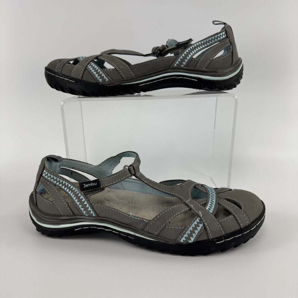 JAMBU Women's Charley Encore Flat Grey Leather Sandals Active Shoes Size 9.5 M